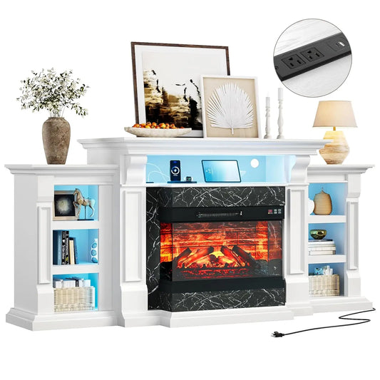 Gorgeous Electric Fireplace Mantel with Display Shelves