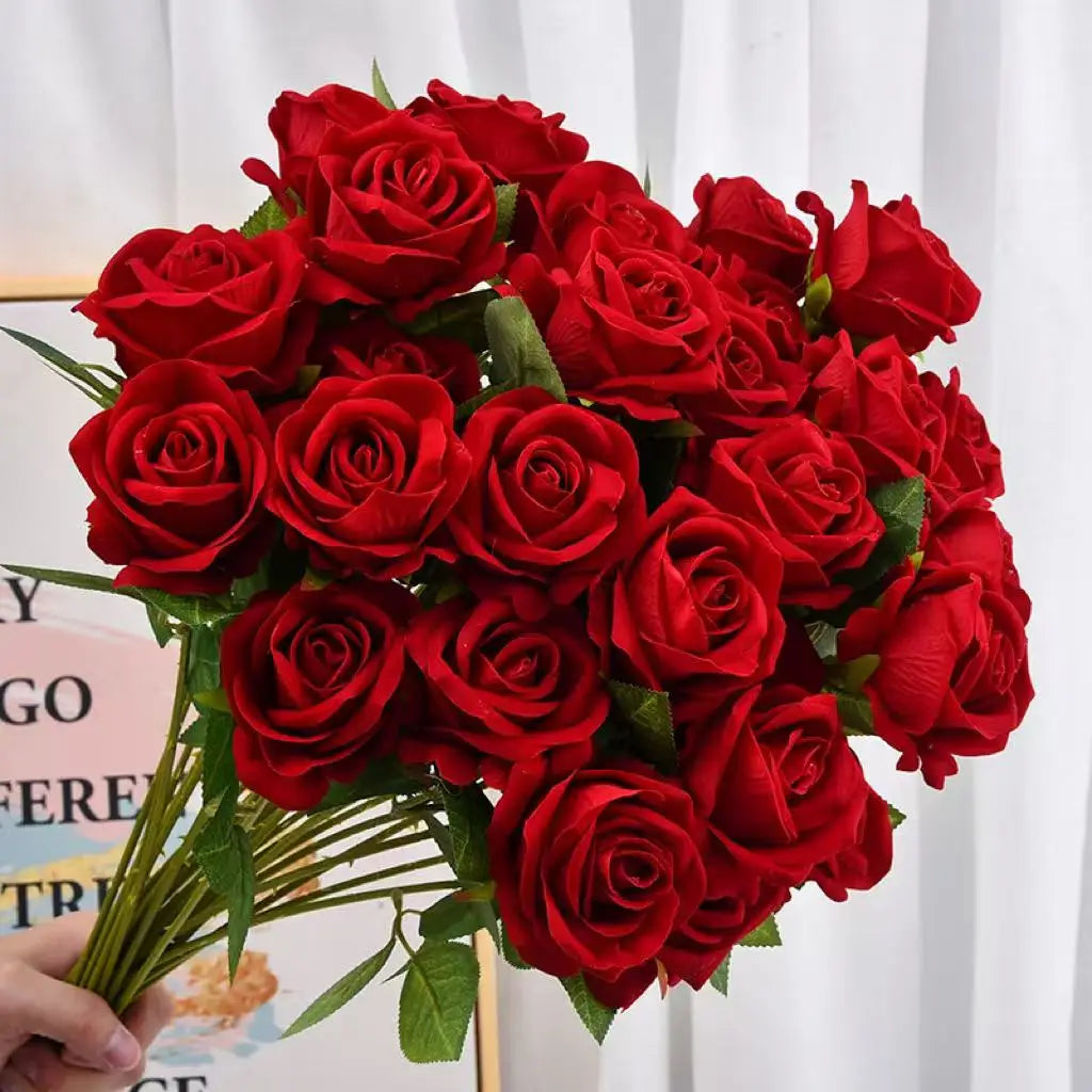 Velvet Artificial Rose Stems | Realistic Silk Flowers for Wedding & Home Décor