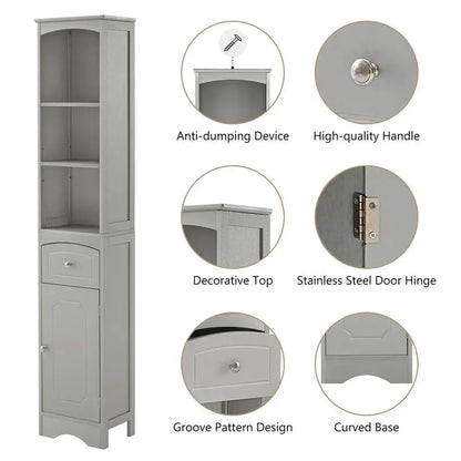 Tall Freestanding Bathroom Storage Cabinet with Drawer & Adjustable Shelf – Grey
