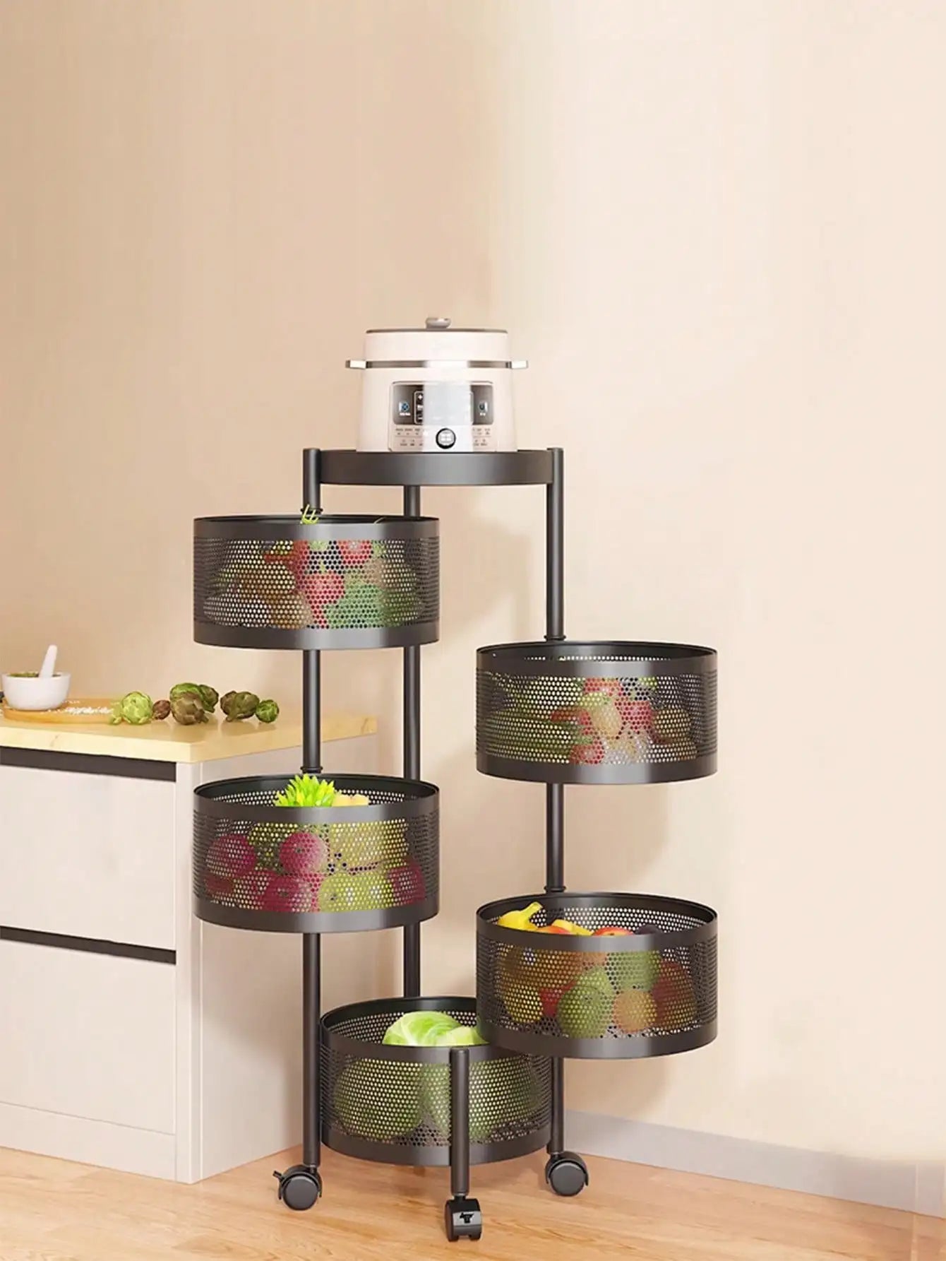 Rotating Five-Layer Trolley, Multi-Functional, Simple Storage