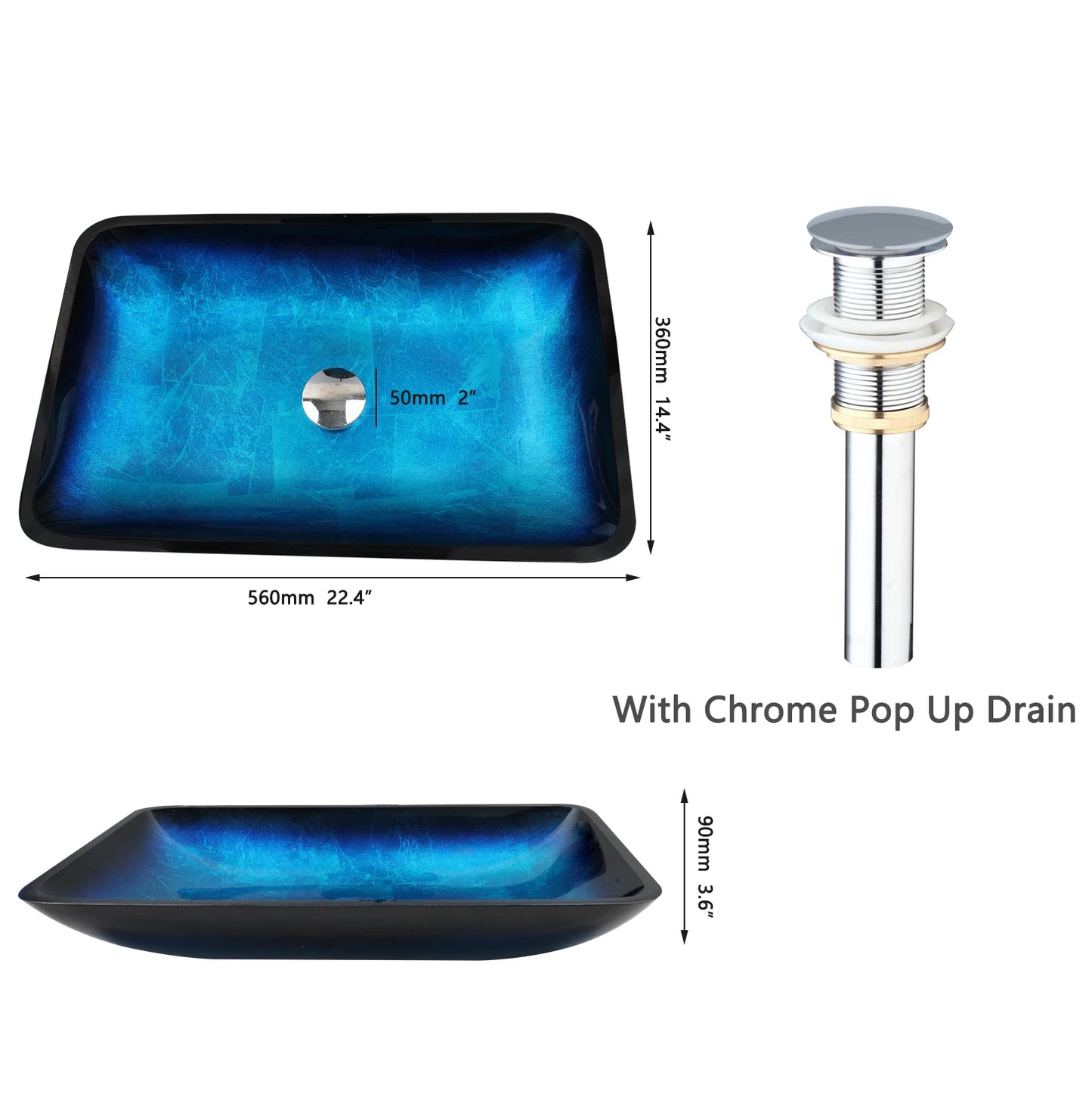 Tempered Glass Vessel Sink with Waterfall Black Faucet