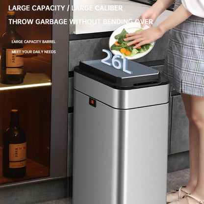 Large-Capacity Smart Sensor Stainless Steel Trash Can
