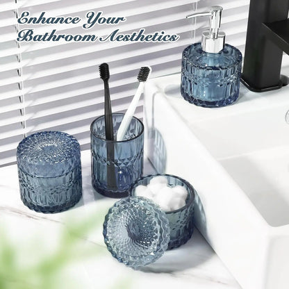Blue Glass Bathroom Accessory Set