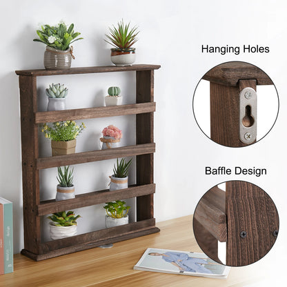 Rustic Torched Wood Wall Mounted Spice Rack