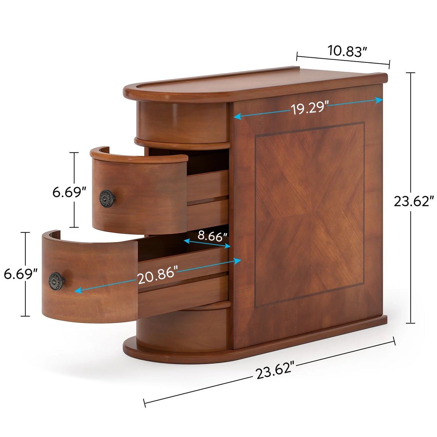 Solid Wood Rounded Side or End Table with Storage