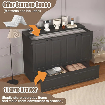 Full-Size Murphy Bed, Cabinet with Storage Plus USB Charging