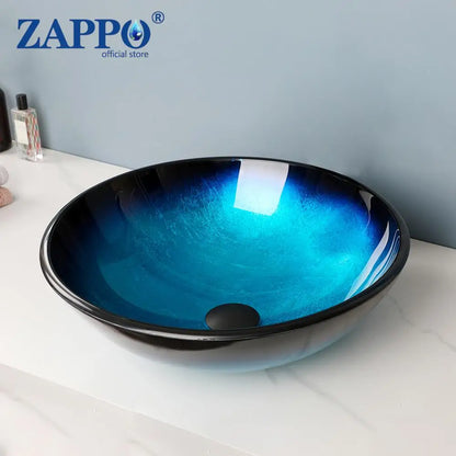 Tempered Glass Vessel Sink with Waterfall Black Faucet