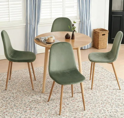 Small Round Oak Dining Table with 4 Velvet Chairs