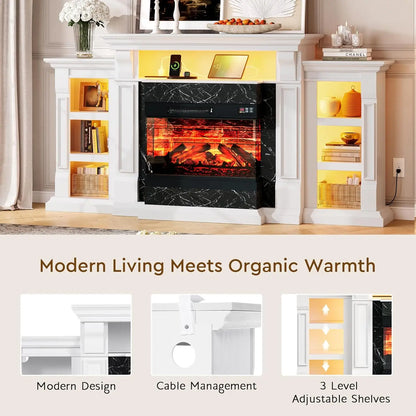 Gorgeous Electric Fireplace Mantel with Display Shelves