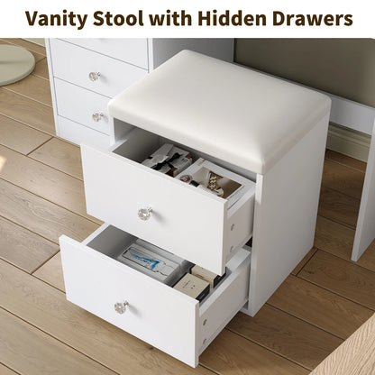 Lighted Vanity Desk with Mirror and Built-In Power Strip