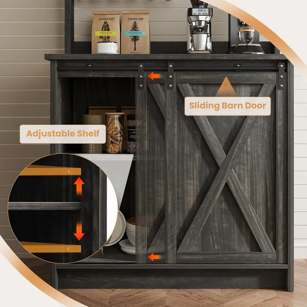 Farmhouse Coffee Bar Cabinet with Hutch