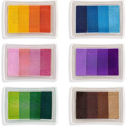 6-Pack Washable Stamp Ink Pads – 24 Vibrant Colors for Kids Crafts, Finger Painting & Journaling