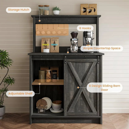Farmhouse Coffee Bar Cabinet with Hutch