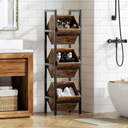 Rustic 3-Tier Wooden Basket Stand