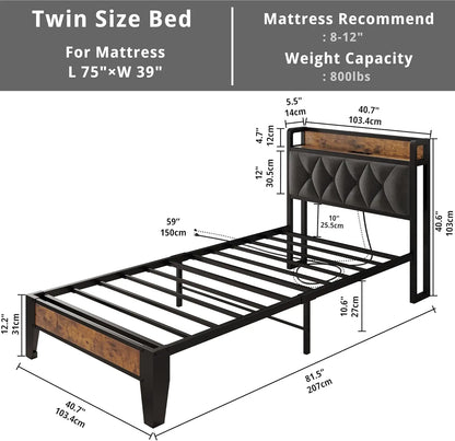 Sturdy & Stylish Bed Frame & Headboard with Power Strip