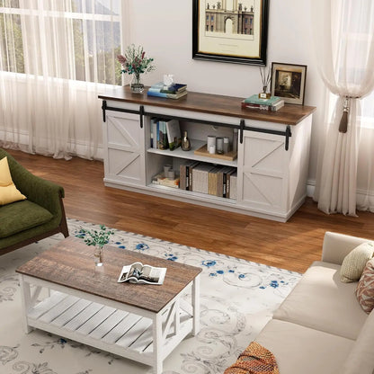 Farmhouse  Style TV Stand with Sliding Barn Doors