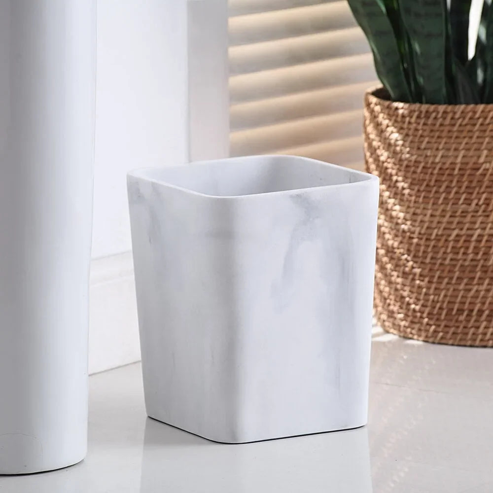 Stylish Faux Marble Open Top Trash Bin