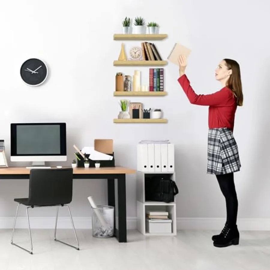 4-Pack Maple Wood Floating Shelf Set