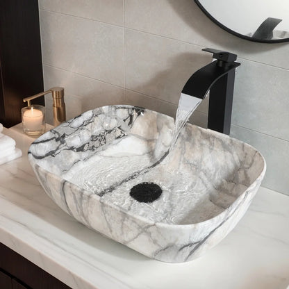 Marble Pattern Ceramic Bathroom Vessel Sink with Faucet