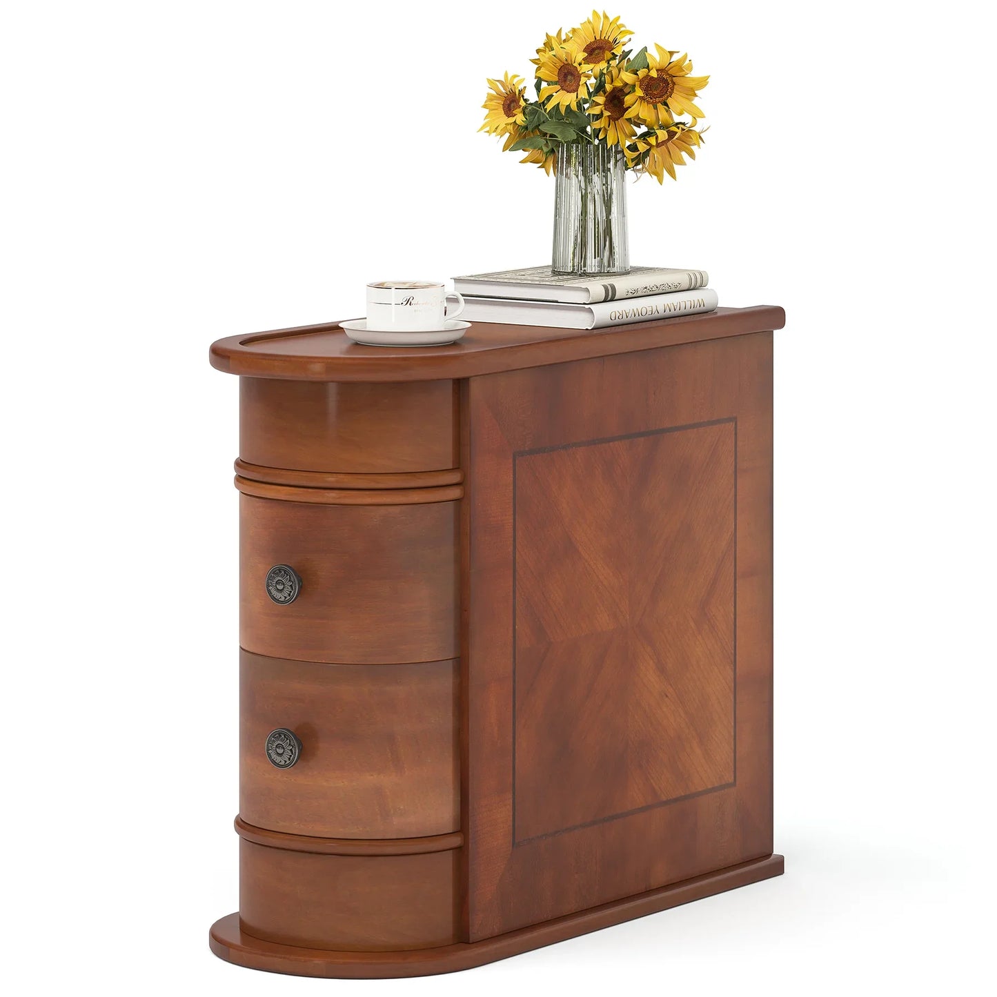Solid Wood Rounded Side or End Table with Storage