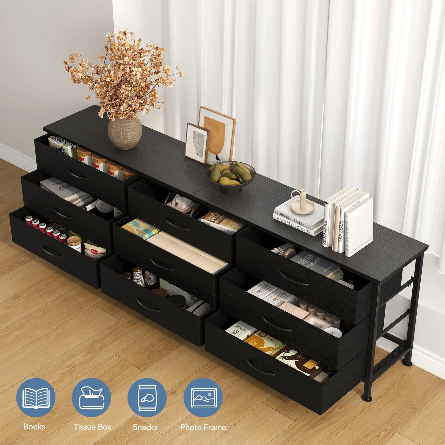 Living Room Cabinet With 9 Fabric Drawers