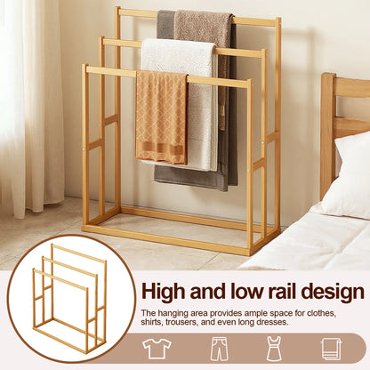 Wood Vertical Towel Rack | 3-Tier Freestanding Floor Towel Stand with Storage