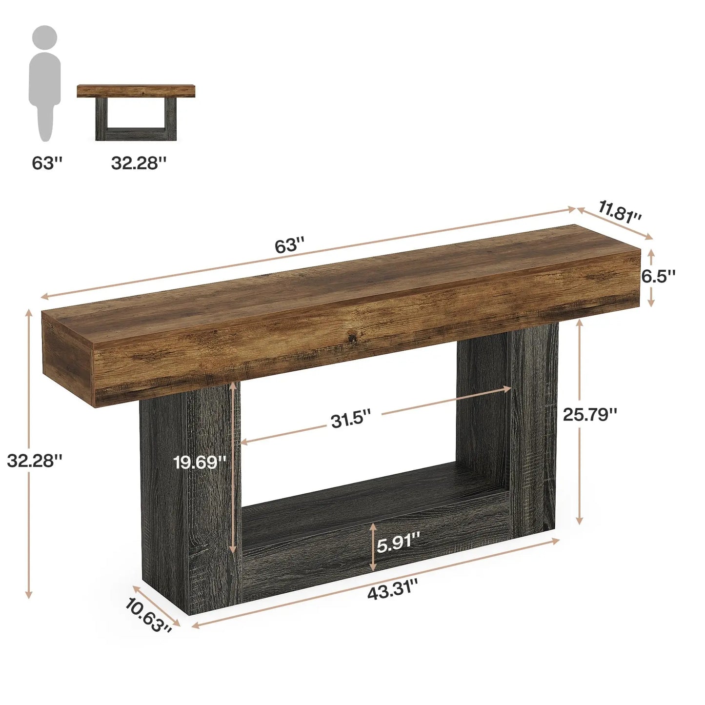 Farmhouse Style Wooden Console Table