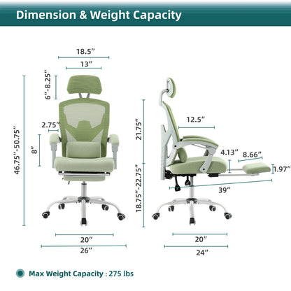 Ergonomic Reclining Office Chair with Footrest | High Back Mesh Desk Chair