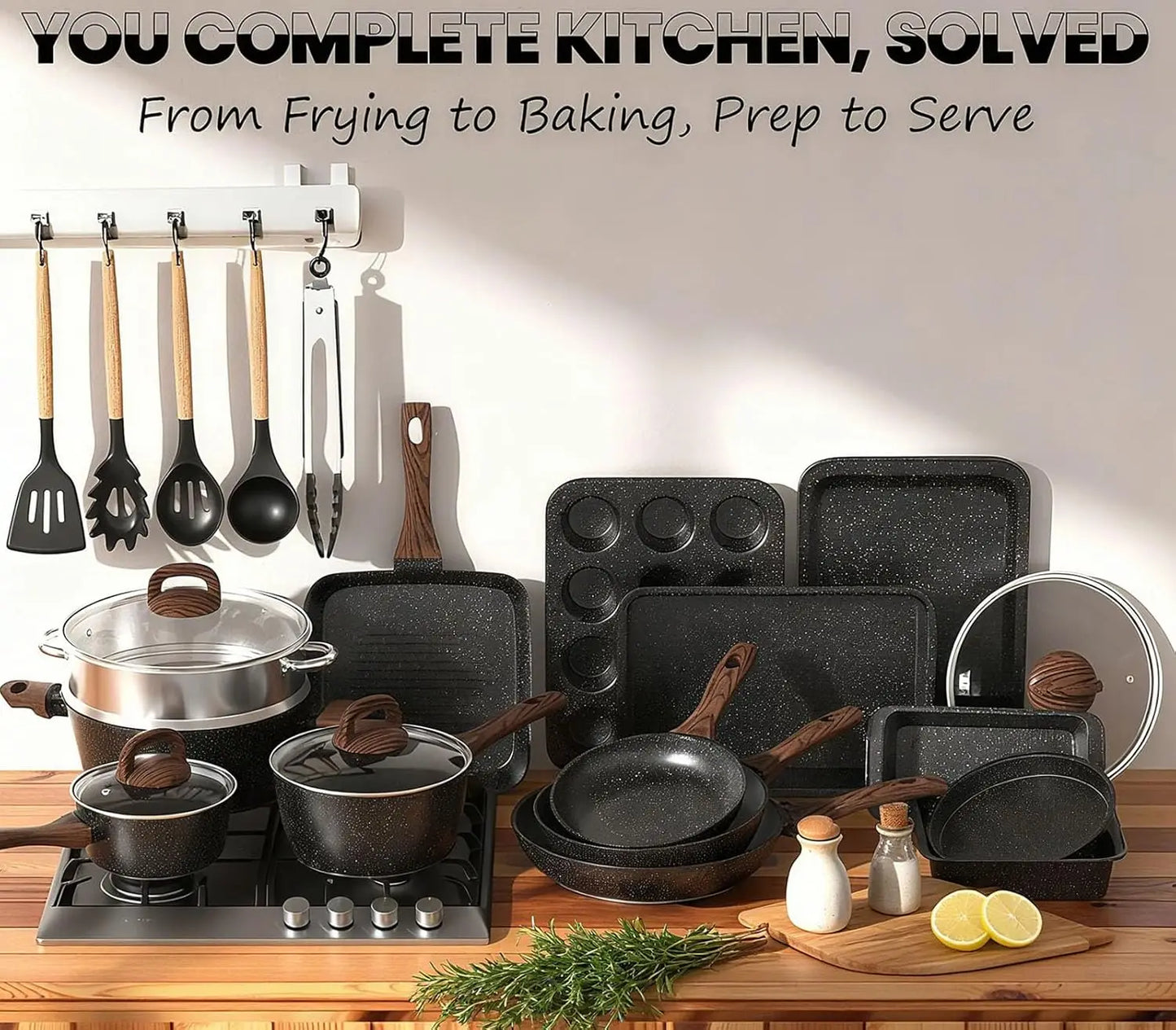 31-Piece Nonstick Pots and Pans Set | Titanium Induction Cookware & Bakeware Set