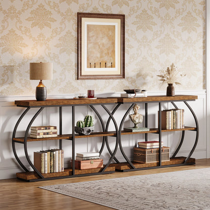 Industrial 3-Tier Console Table with Arched Metal Frame
