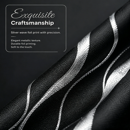 4-Panel Blackout Curtains with Silver Wave Foil Print | Thermal Insulated Drapes