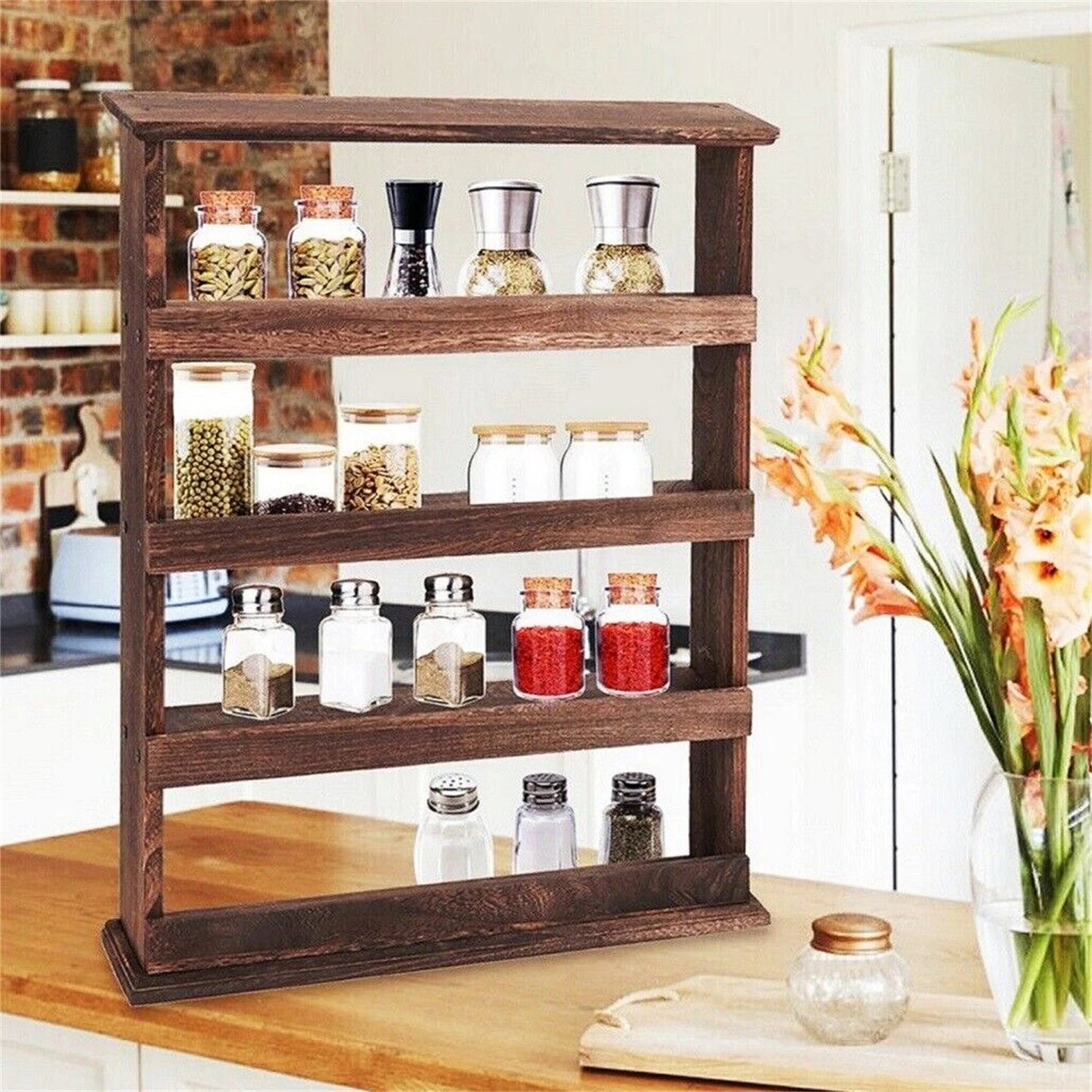 Rustic Torched Wood Wall Mounted Spice Rack