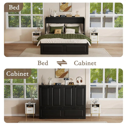 Full-Size Murphy Bed, Cabinet with Storage Plus USB Charging