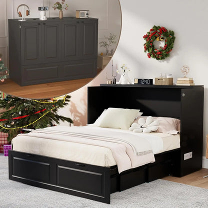 Full-Size Murphy Bed, Cabinet with Storage Plus USB Charging