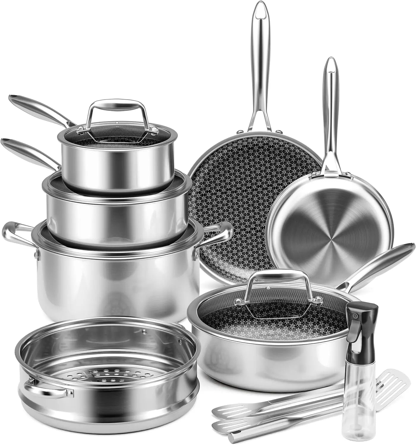 14-Piece Stainless Steel Cookware Set with Steamer Basket | Non-Toxic Pots & Pans