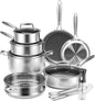14-Piece Stainless Steel Cookware Set with Steamer Basket | Non-Toxic Pots & Pans