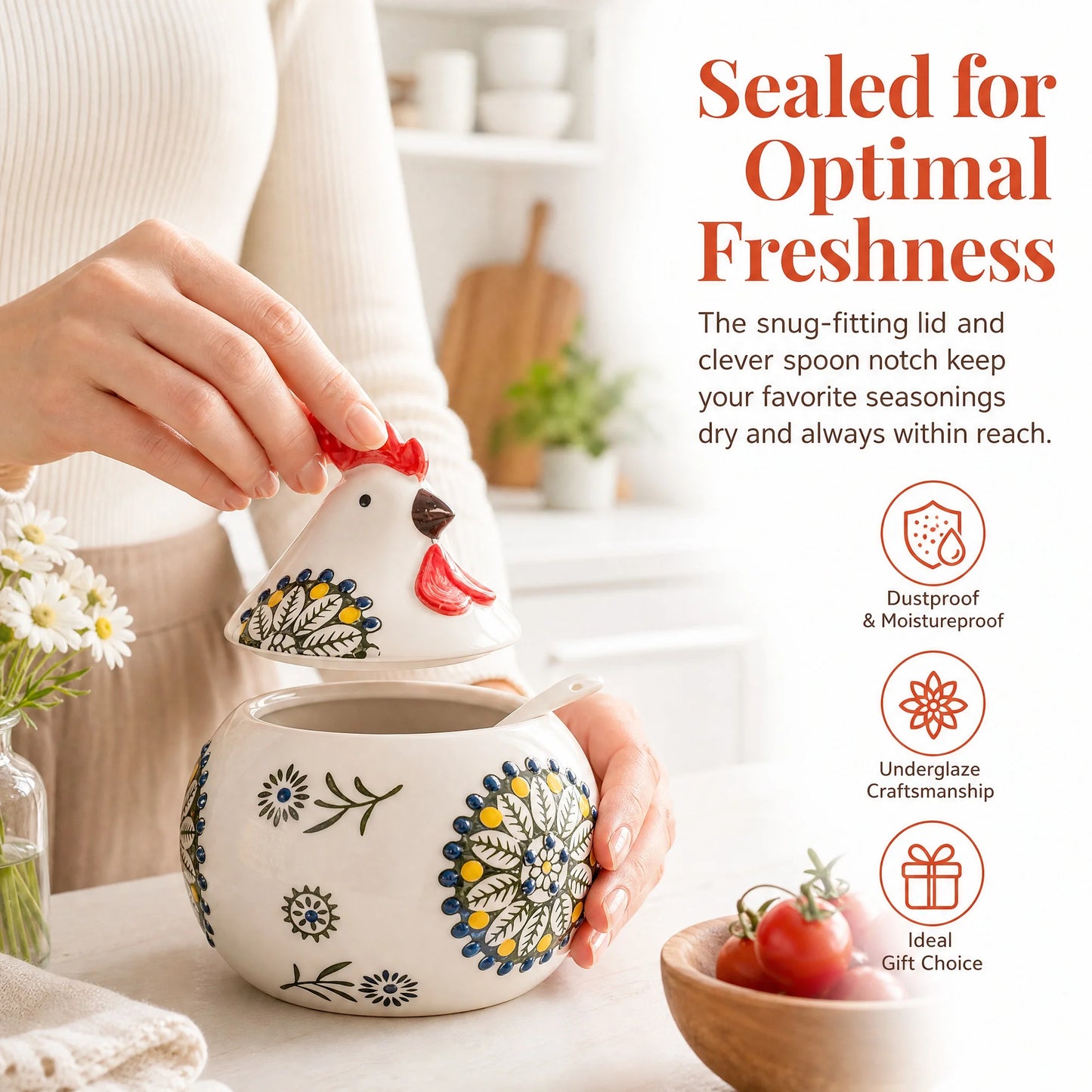 Ceramic Salt Cellar with Lid and Spoon