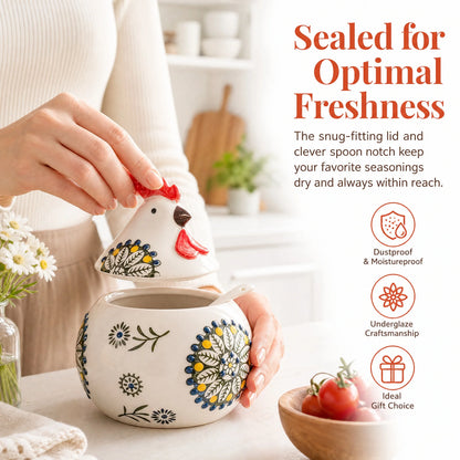 Ceramic Salt Cellar with Lid and Spoon