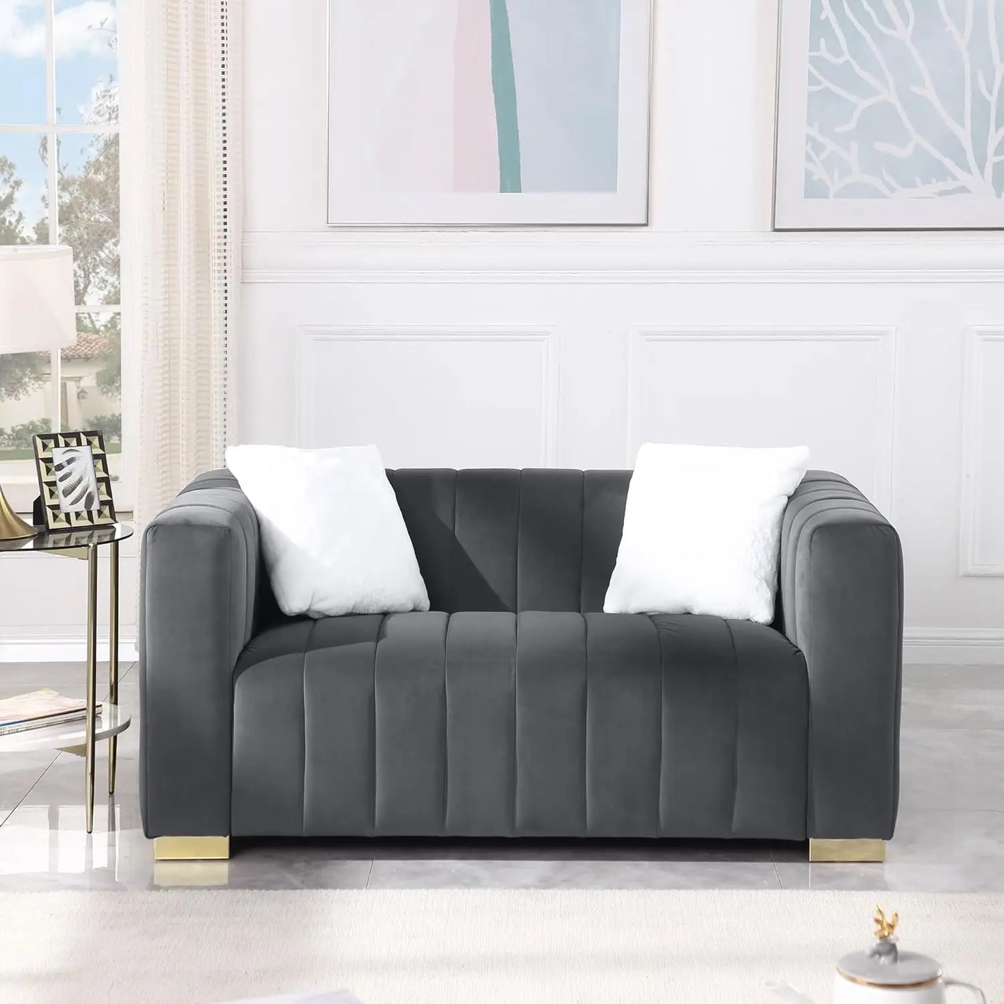 Modern Premium Velvet Loveseat with Pillows