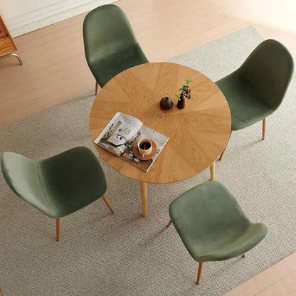 Small Round Oak Dining Table with 4 Velvet Chairs