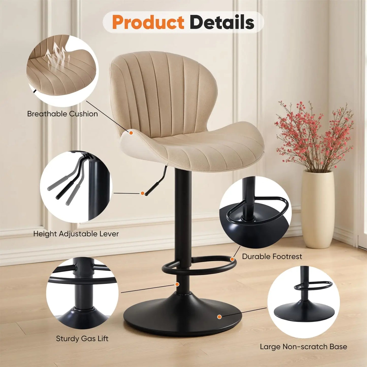 Set of 2 Modern 360° Swivel Adjustable Bar Stools