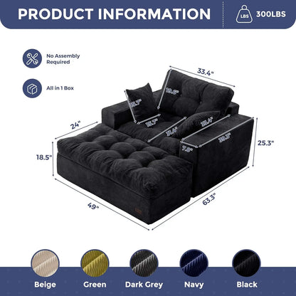 Oversized Boneless Chaise Lounge with 3 Pillows and Ottoman