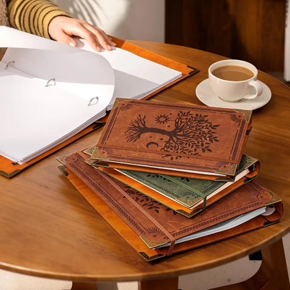 Vintage 3-Ring Leather Binder | Green Tree Design Document Organizer