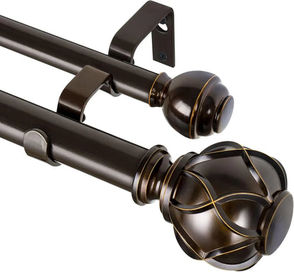 Heavy-Duty Double Curtain Rod 72–144 Inch | Antique Bronze Telescoping Drapery Rod
