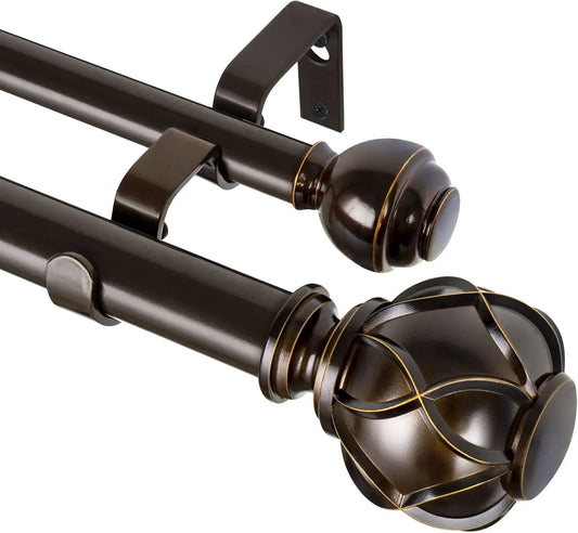 Heavy-Duty Double Curtain Rod 72–144 Inch | Antique Bronze Telescoping Drapery Rod