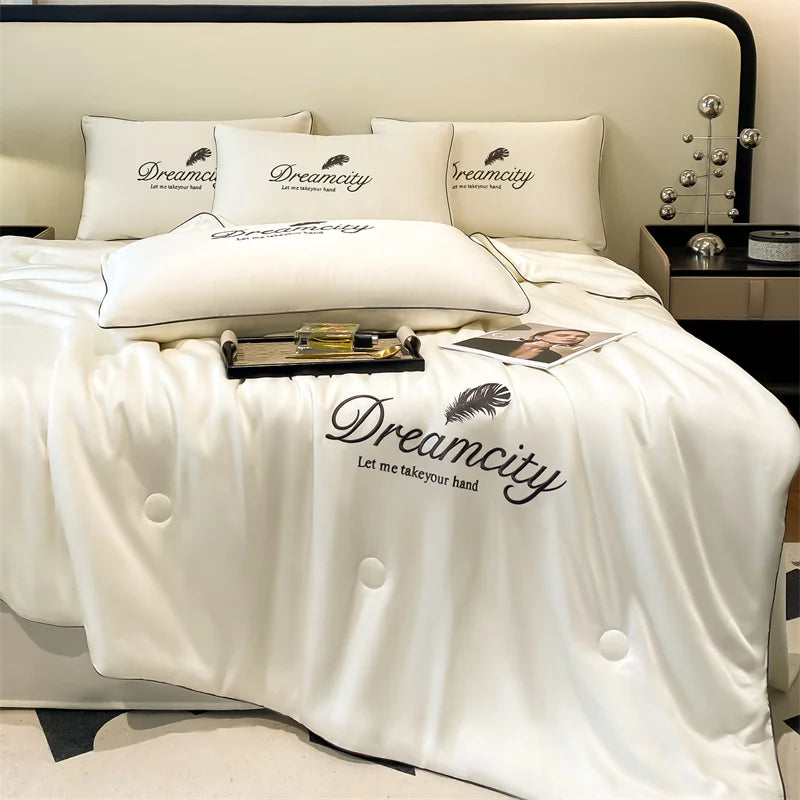 Oversized Ice Silk Summer Blanket | Cooling Lightweight Embroidered Quilt