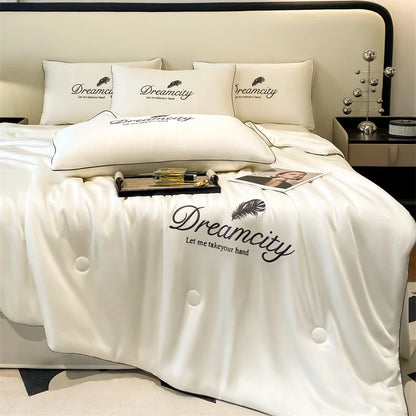 Oversized Ice Silk Summer Blanket | Cooling Lightweight Embroidered Quilt