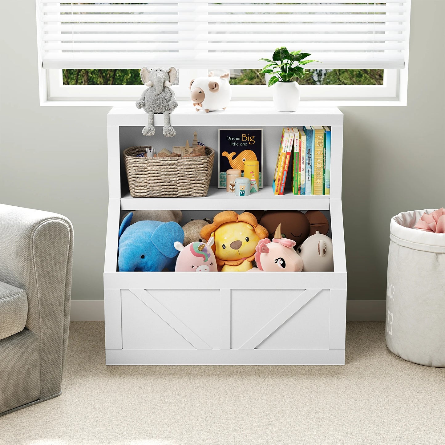 Wooden Kids Bookshelf & Toy Storage Organizer