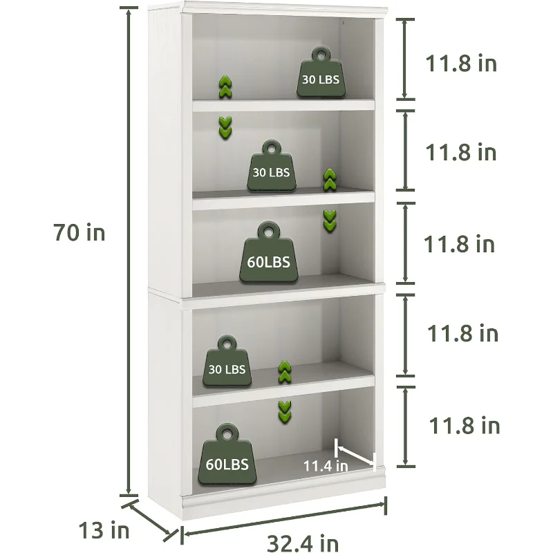 Modern 5-Tier Open Storage Bookshelf 