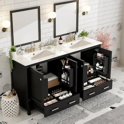 Solid Wood Dual Basin Bathroom Vanity